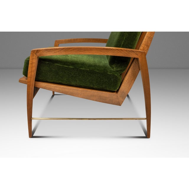 Rare Restored Danish Mid-Century Modern High-Back Lounge Chair in Beech, Velour & Brass Attributed to Dan Johnson for Selig, Denmark, C. 1950s For Sale - Image 9 of 18