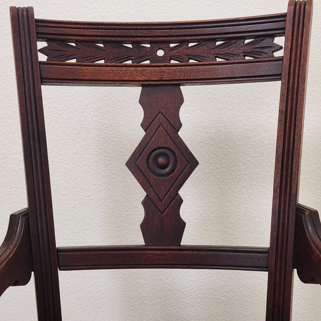 Wood Antique Eastlake Victorian Side or Desk Chair With Caned Seat For Sale - Image 7 of 10