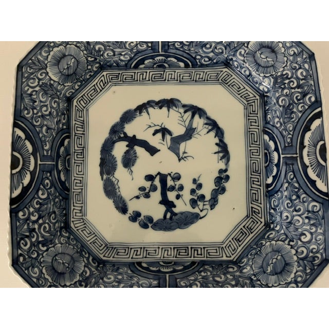 Antique Japanese Blue and White Arita Porcelain Octagonal Plate With Avian Motif For Sale - Image 12 of 15
