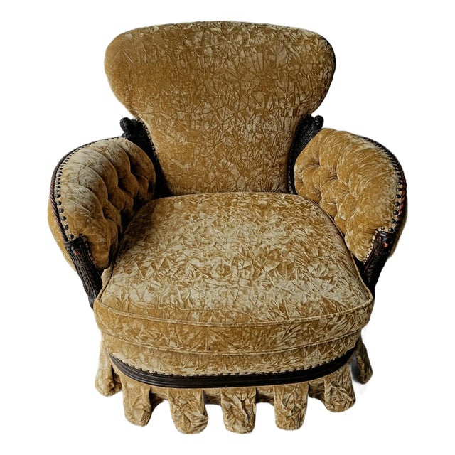 Vintage Round Chair Crushed Velvet For Sale