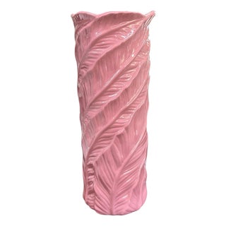 Vintage Pink Banana Leaf Umbrella Stand For Sale