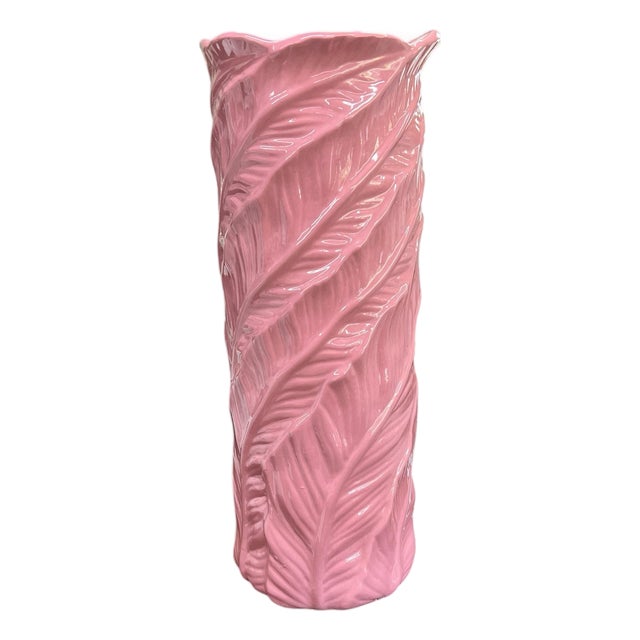 Vintage Pink Banana Leaf Umbrella Stand For Sale