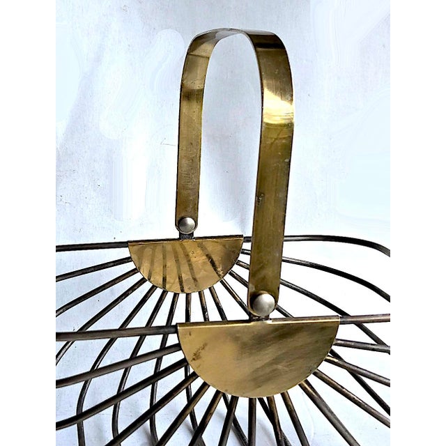 Vintage Art Deco Style Wire Bread/Fruit Basket in Stainless Steel and Brass Plate Handle For Sale - Image 11 of 12
