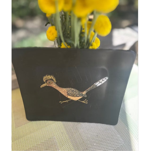 Couroc inlay techniques by master craftspeople use a variety of materials, all fused into the black satin tray. Couroc...