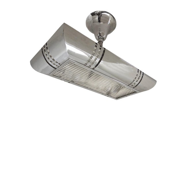 Metal Mid 20th Century French Modernist Art Deco Billiard Chandelier Highly Polished Nickel & GlassRods For Sale - Image 7 of 18