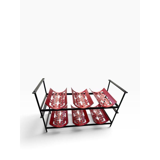 Mid-Century Modern Vintage Mid-Century Modern Stackable Red & Black Geometric Metal Wine Rack For Sale - Image 3 of 7