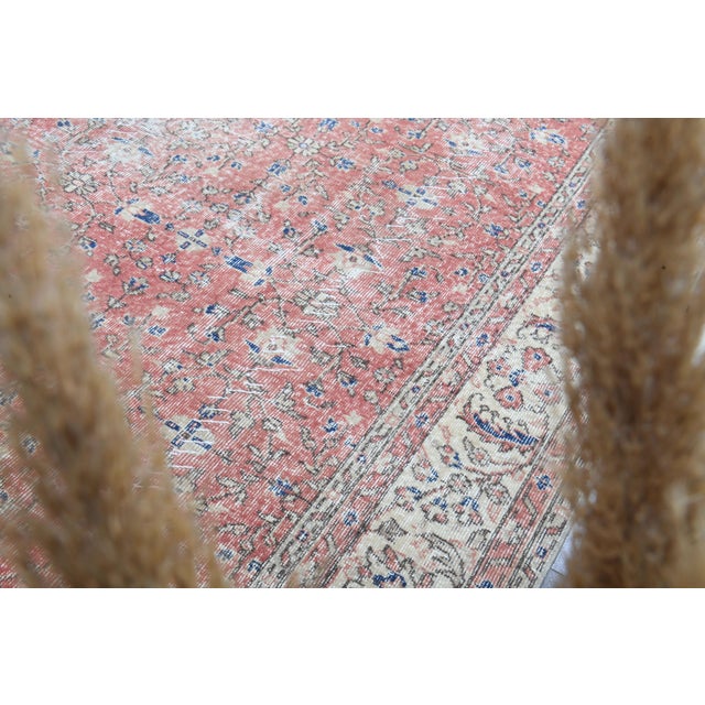 Red 1960s Vintage Persian Handmade Wool Cotton Light Red Area Rug For Sale - Image 8 of 11