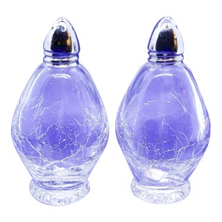 Vintage Irice Japan Crackle Glass Salt and Pepper Shakers Clear Mid Century Set For Sale