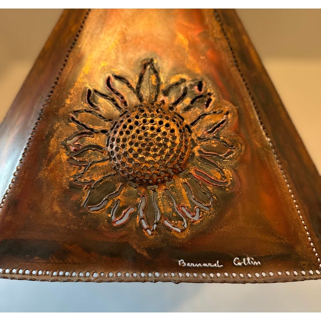 Copper Bernard Collin Signed Handcrafted Pierced Copper Sunflower Table Lamp For Sale - Image 8 of 15