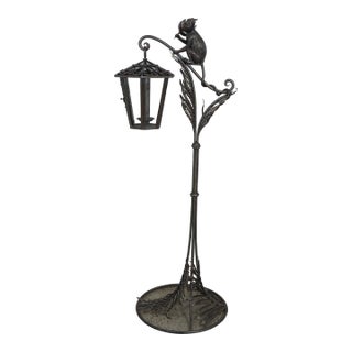 Maitland Smith Attributed Iron Monkey Candle Lantern Lamp For Sale