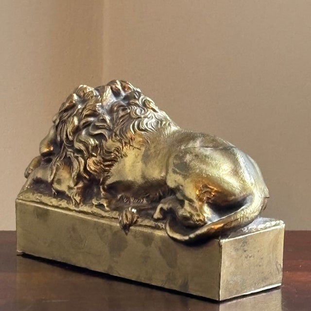 Mid 20th Century Neoclassical Lion in Repose Sculpture After Antonio Canova For Sale - Image 5 of 14