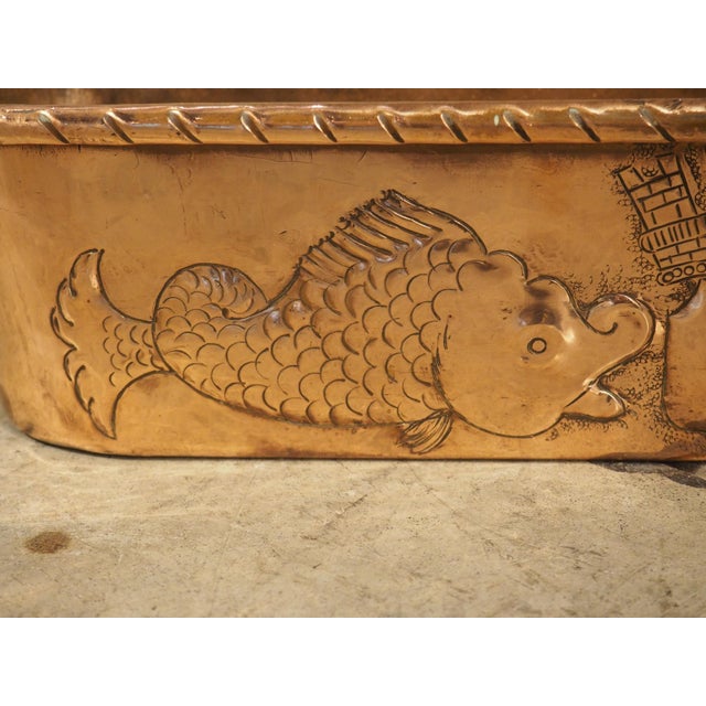Circa 1900 Heraldic French Polished Copper Fish Poacher With Dolphin Motifs For Sale - Image 4 of 13