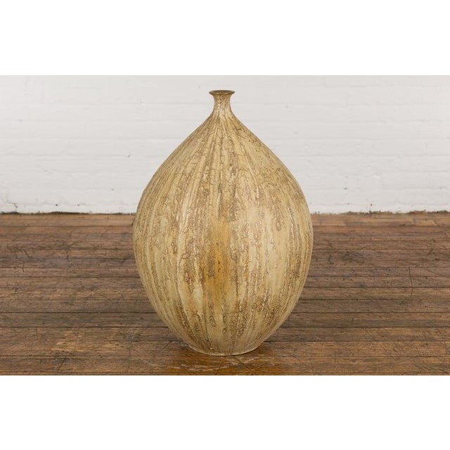 Prem Collection Hand Crafted Artisan Vase with Narrow Mouth & Mustard Glaze For Sale - Image 10 of 12