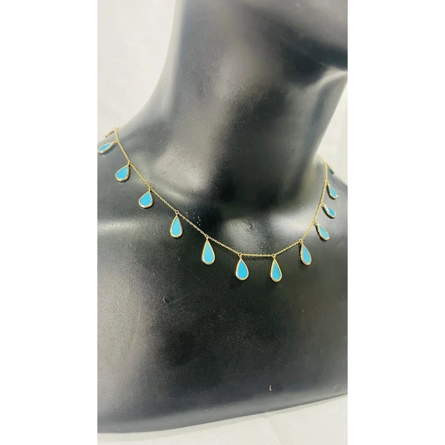 Not Yet Made - Made To Order Teardrop Shape Turquoise Drop Station Chain Necklace in 18k Gold For Sale - Image 5 of 6