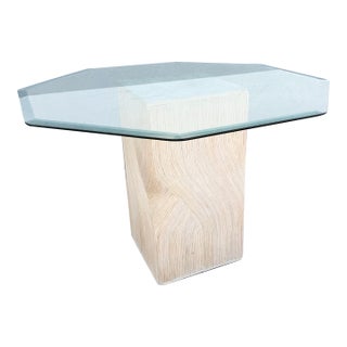 Vintage Boho Chic Sculpted Pencil Reed Octagonal Glass Top Dining Table For Sale