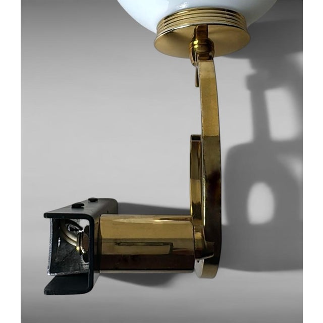 Mid 20th Century Maison Lunel Style Pair of French Modernist Brass and Opaline Glass Sconces - a Pair For Sale - Image 12 of 18