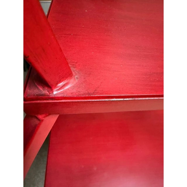 Metal Vintage Chinoiserie Red Metal Pagoda Etagere For Sale - Image 7 of 8