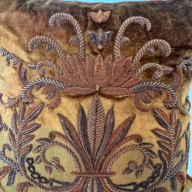 Late 20th Century John-Richard Metallic Bullion Emboidered Brown Velvet Throw Pillows - Pair For Sale - Image 5 of 18