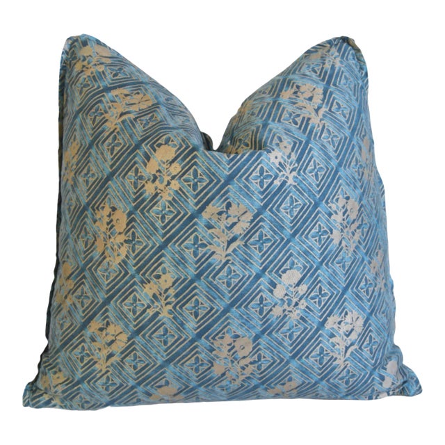 Beautiful Italian Mariano Fortuny Jupon Bouquet Feather/Down Pillow 21" Square For Sale
