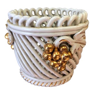 Mid Century Ed Langbein Italian Ceramic Lattice Pot For Sale