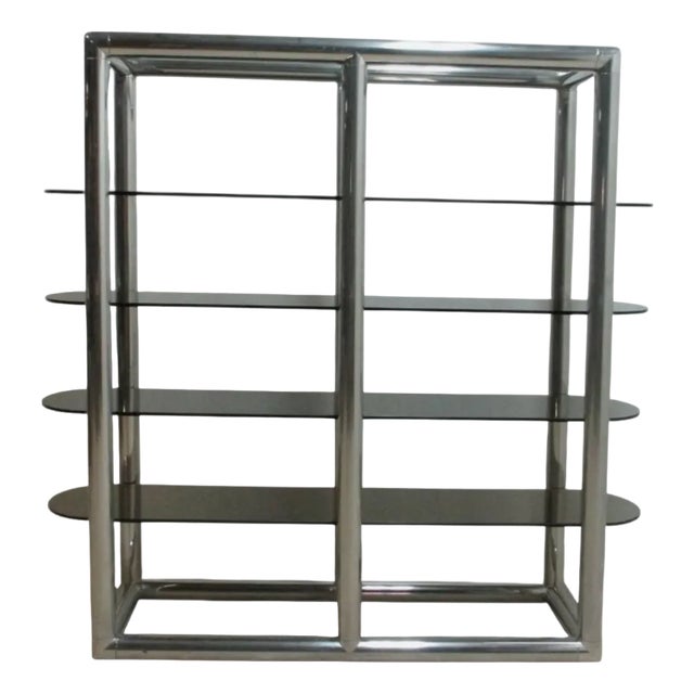 Mid Century Monumental Tubular Aluminum Chrome Etagere Shelf Vintage Display Baughman Style For Sale
