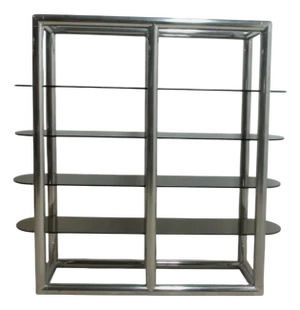 Mid Century Monumental Tubular Aluminum Chrome Etagere Shelf Vintage Display Baughman Style