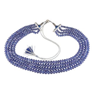 Tanzanite Necklace 4 Strand MultiStrand Blue Rondelles Bead 16-5mm Natural Large For Sale