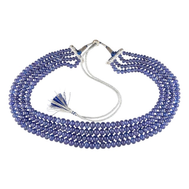 Tanzanite Necklace 4 Strand MultiStrand Blue Rondelles Bead 16-5mm Natural Large For Sale