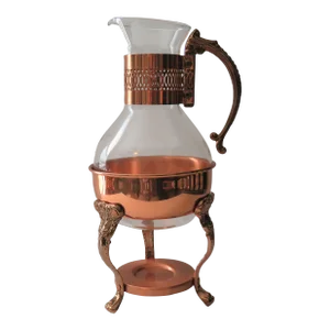 Vintage Princess House Copper Coffee Tea Pot Carafe Warming Stand With Lid