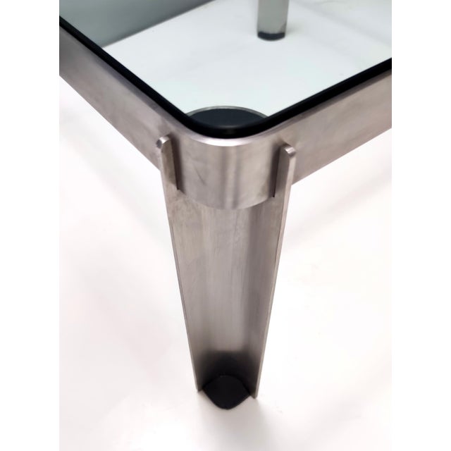 Metal Steel and Thick Crystal Coffee Table Mod. T113 attributed to Osvaldo Borsani for Tecno, 1975 For Sale - Image 7 of 10