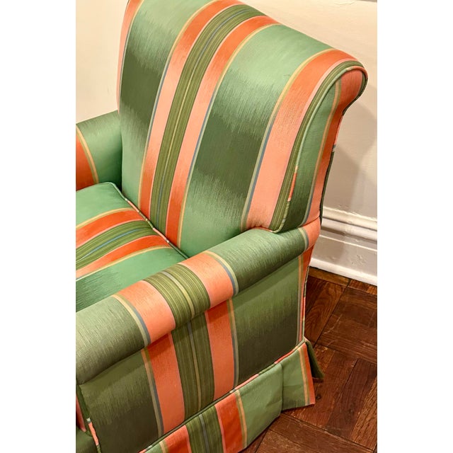 Green & Coral Striped Upholstered Club Chair, Palm Beach Style For Sale - Image 6 of 12