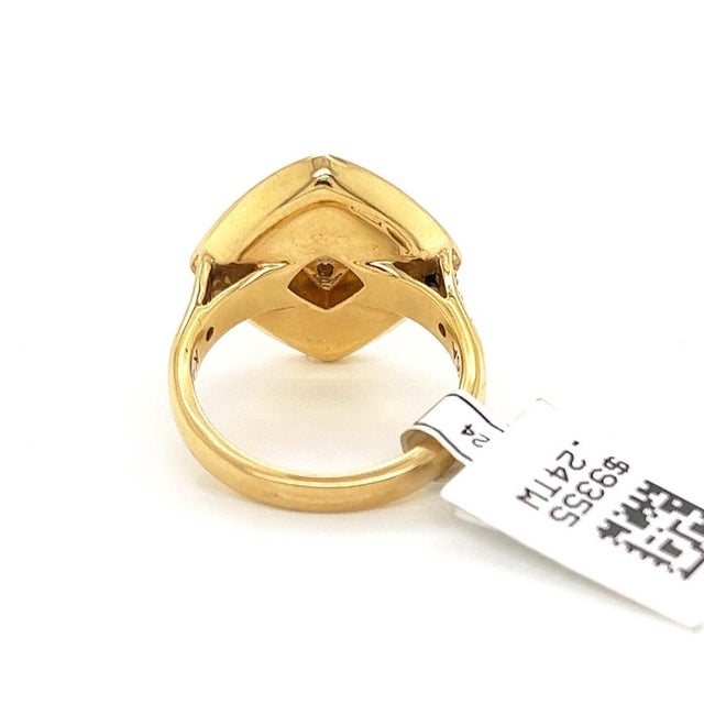 Mid 20th Century Mid 20th Century Kabana 14k Yellow Gold Fire Opal Inlay & Diamond Ring Size 7 For Sale - Image 5 of 9