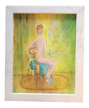Original Vintage Fun Female Nude Watercolor