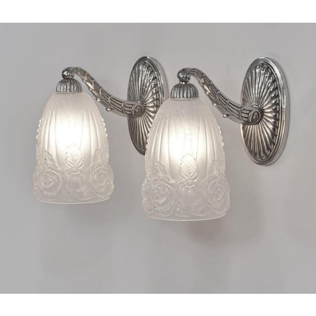 1920s Pair of French Art Deco Wall Sconces by Hettier Et Vincent & Baccarat 1920s France - 2 Pairs Available For Sale - Image 5 of 13