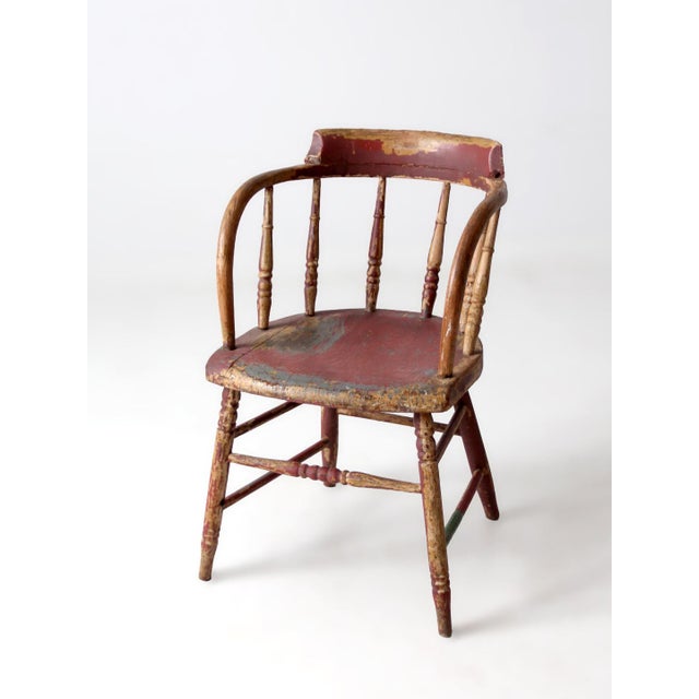 Antique Red Painted Windsor Captain's Chair For Sale - Image 4 of 14