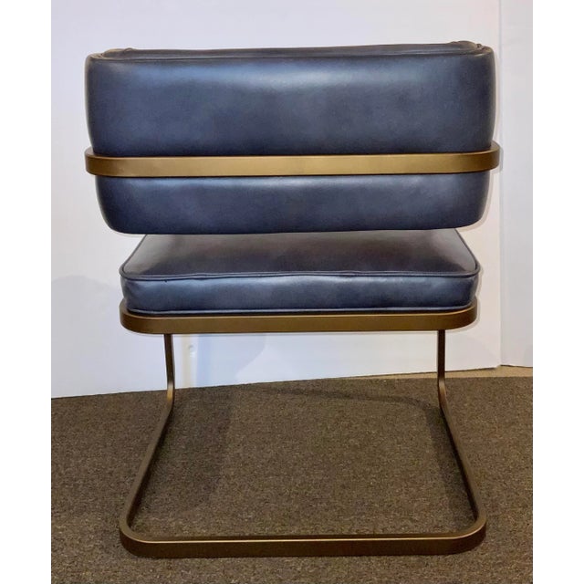 Mid-Century Modern Inspired Blue Leather Accent Chair For Sale - Image 4 of 6
