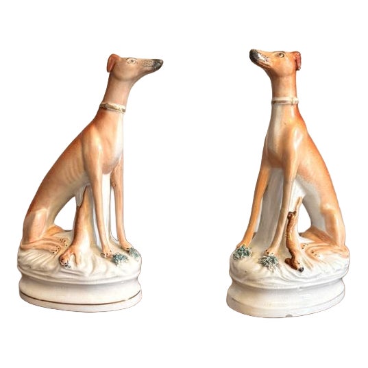Antique Victorian Greyhounds from Staffordshire, 1880, Set of 2 For Sale