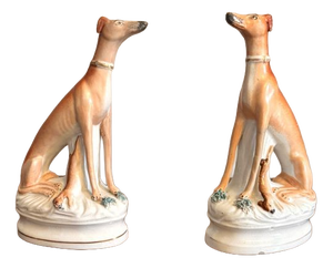 Antique Victorian Greyhounds from Staffordshire, 1880, Set of 2