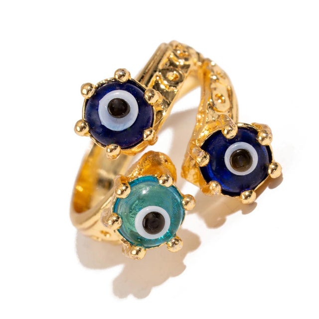 Early 21st Century Divine Trio Evil Eye Adjustable Gold Ring, Size 4 For Sale - Image 5 of 12