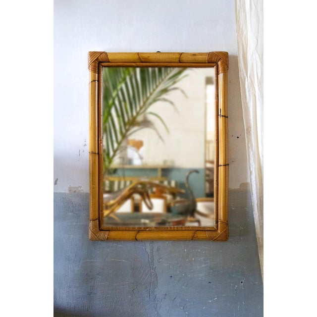 1970s Vintage Rectangular Bamboo Wall Mirror, 1970s For Sale - Image 5 of 5