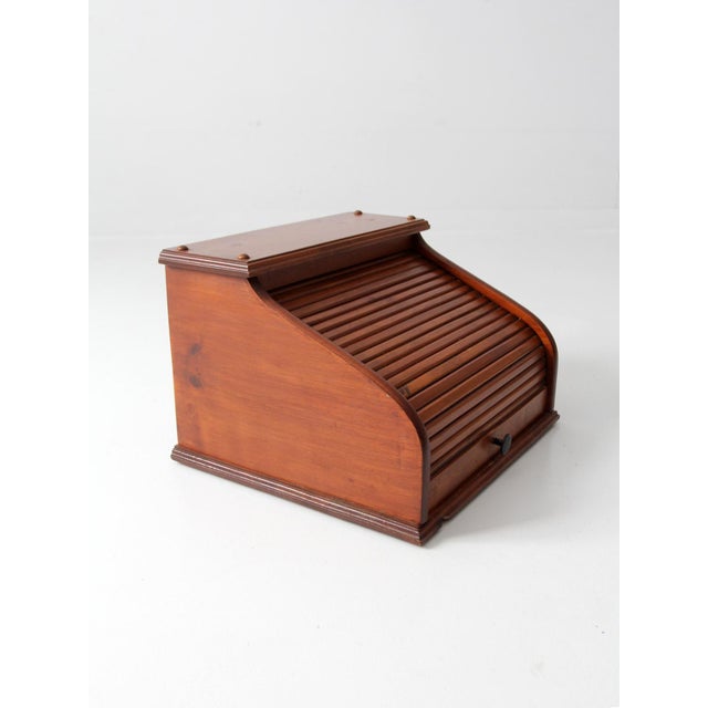 Vintage Wood Roll Top Bread Box Chairish