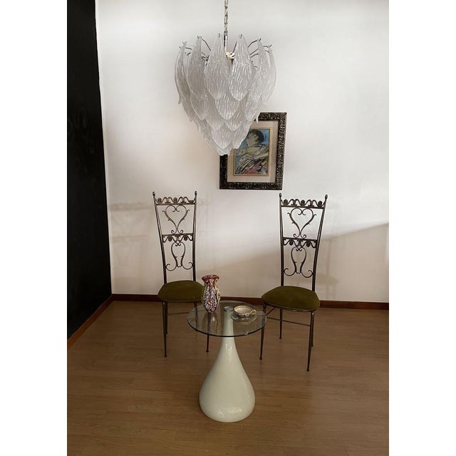 Vintage Italian Murano Chandelier with Frosted Carved Glass Leaves, 1990s For Sale - Image 9 of 18