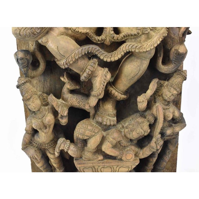 Early 20th Century Large Indian Carved Wood Saraswati Temple Panel With Veena For Sale - Image 4 of 8