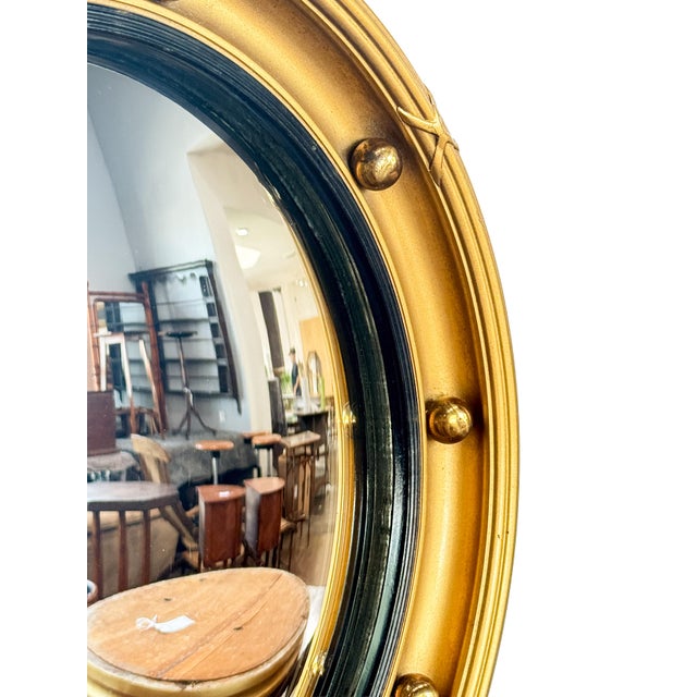 English Gilt Framed Convex Mirror in the Regency Style (Dia 15 1/2) For Sale - Image 4 of 6