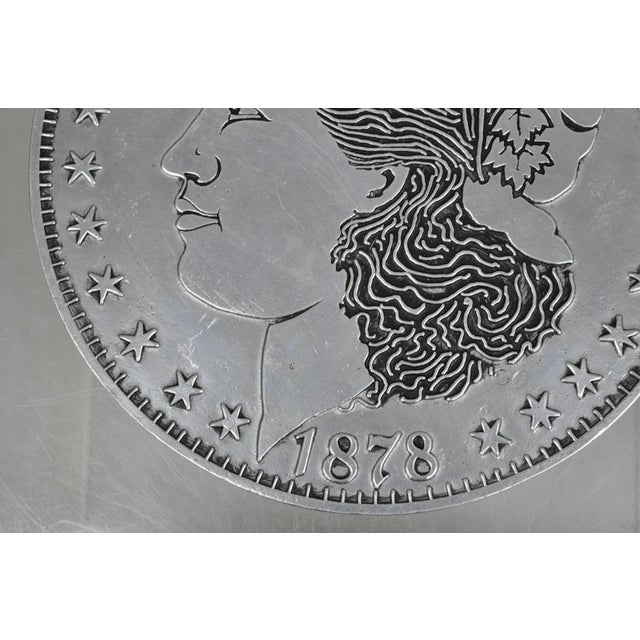 Vintage 1878 Morgan Silver Dollar Pewter Trivet or Wall Hanging Plaque, Usa For Sale - Image 4 of 9