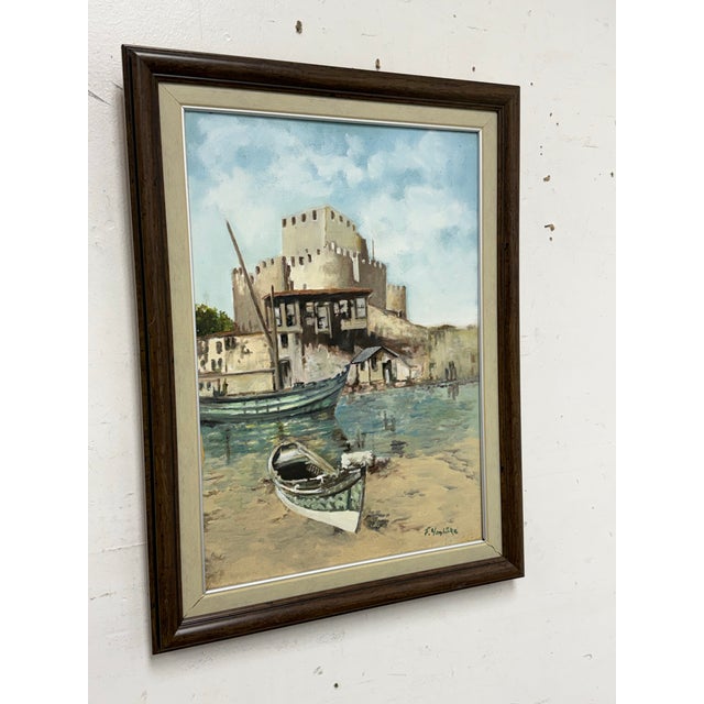 Coastal F. Yayboke Turkish Seascape Oil Painting, Circa 1960's For Sale - Image 3 of 12