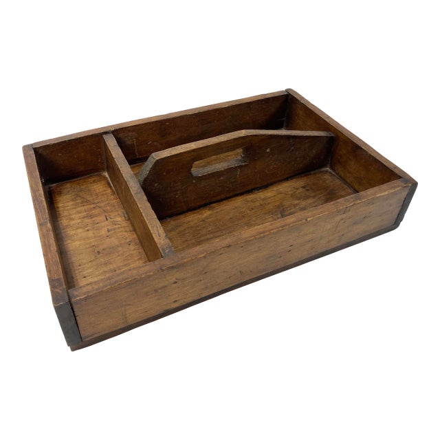 Vintage Handmade Wood Divided Toolbox Tray For Sale