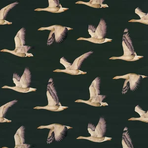 Sanderson Elysian Geese Fabric in Forest/Fig
