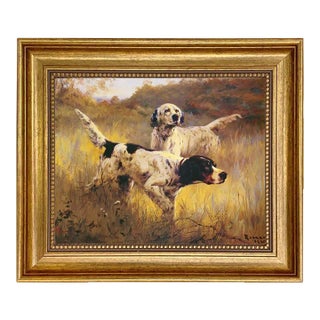 "English Setters" Print on Canvas in Antiqued Gold Frame- an 8" X 10" Framed to 11-1/2" X 13-1/2" For Sale