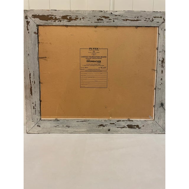 Green Vintage American Impressionist Original Oil Painting Pink Trees Lakeside Cottage Floral Forest For Sale - Image 8 of 9